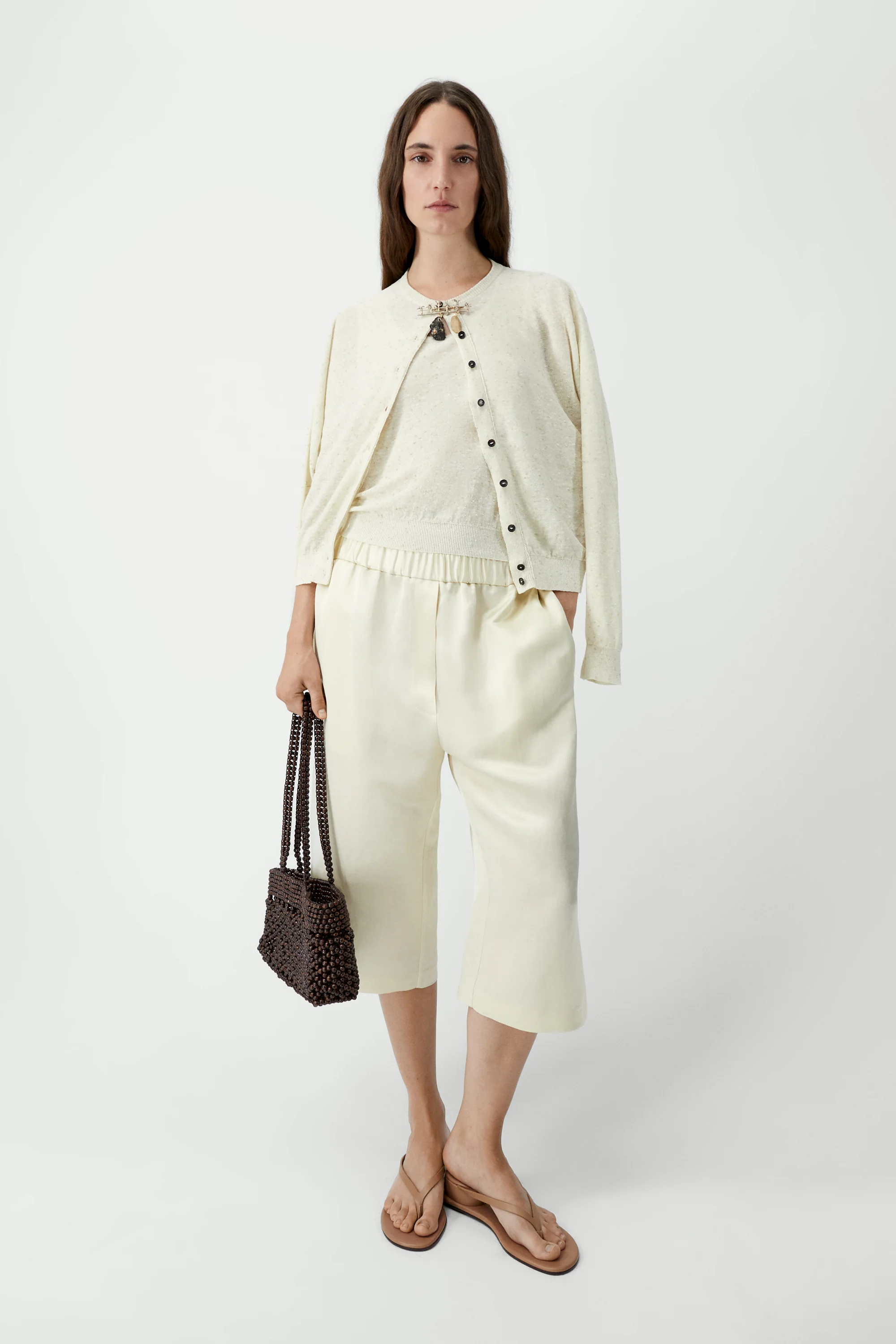 LINEN & COTTON FLECKED CARDIGAN